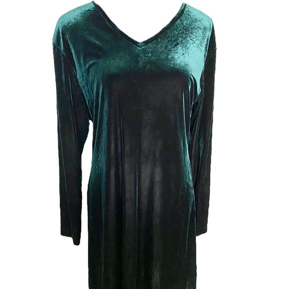 Dress.com Womens Green Velvet Long-Sleeve V-Neck Dress M Party Prom Whimsigoth - Picture 1 of 7